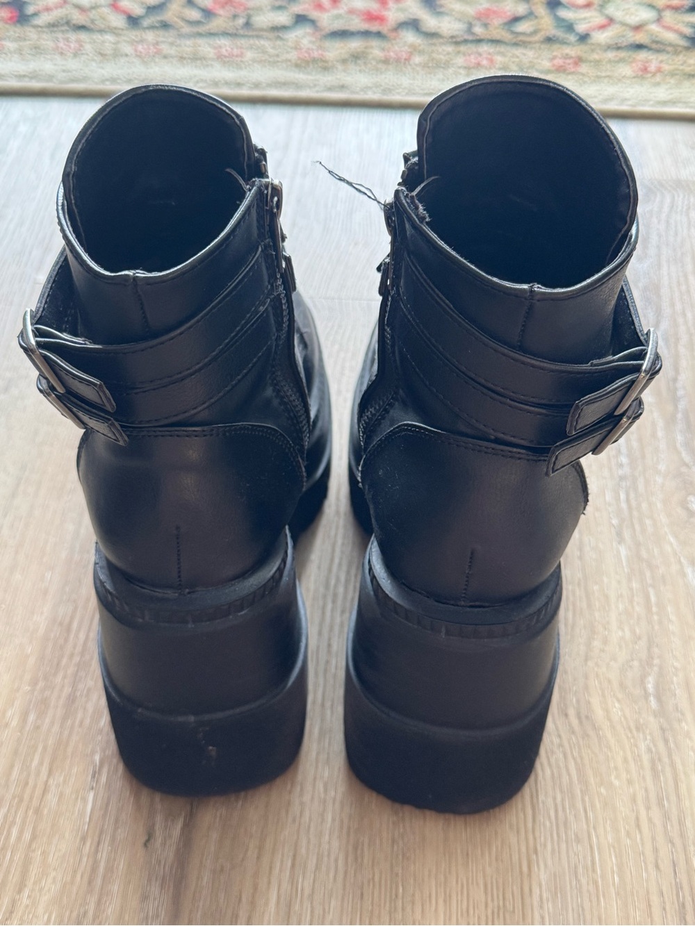 Demonia Shaker Black Leather Zip Up Platform Boots Women’s Size 5 - Picture 3 of 5